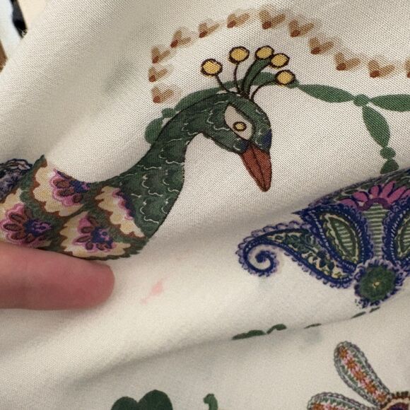 Loft Peacock Print Button Down Blouse Balloon Sleeve White Green Size‎ Large - Picture 4 of 7